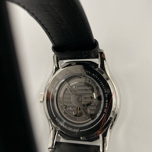 Emporio Armani Automatic Black Leather Watch - Picture 8 of 9